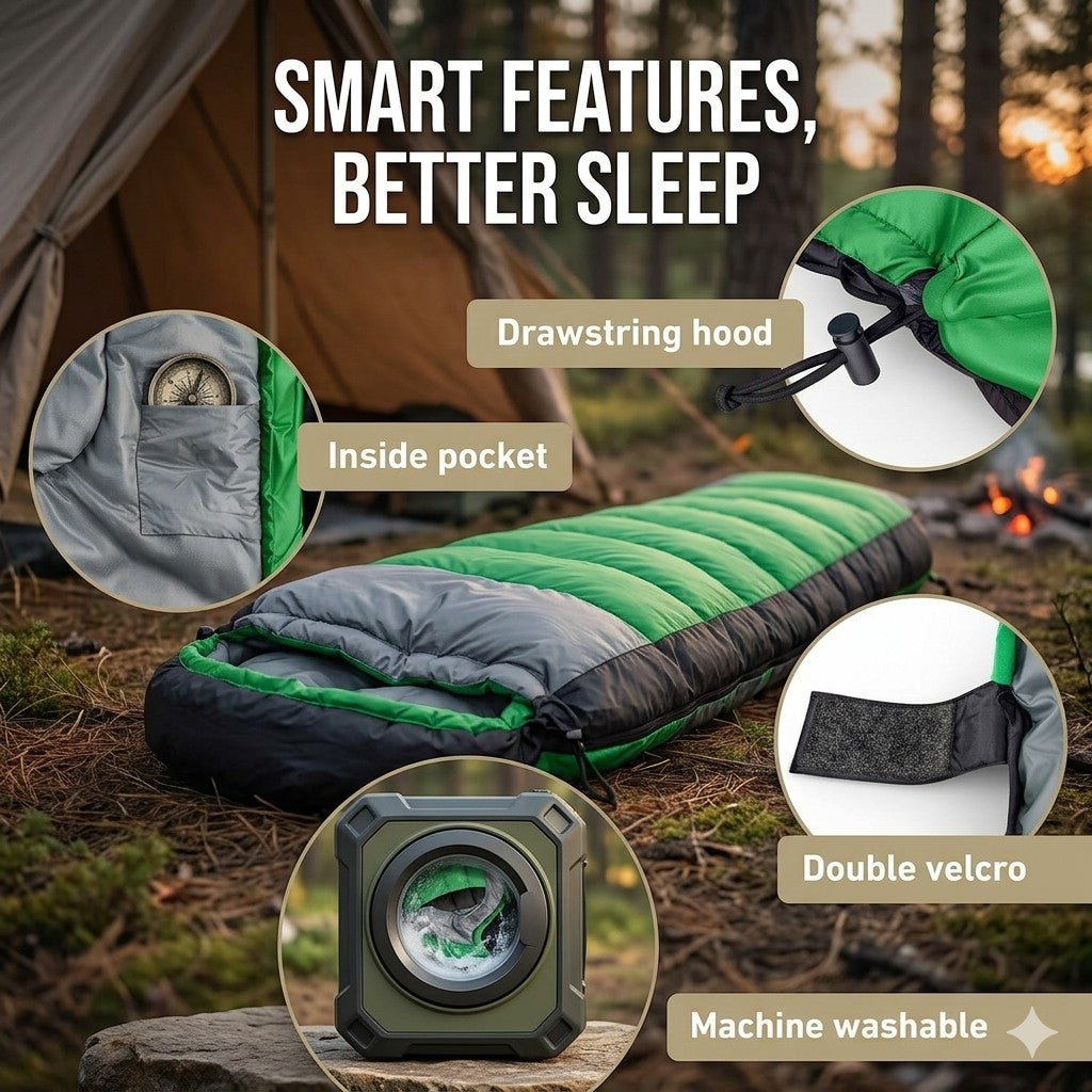 Sleeping Bag Features Big Green Bear