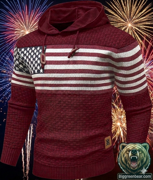 Men's American Flag Knit Hoodie - Patriotic Pullover
