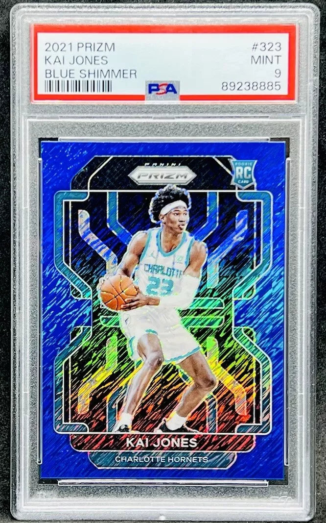 Kai Jones 2021-22 Panini Prizm Blue Shimmer /30 Rookie RC PSA 9