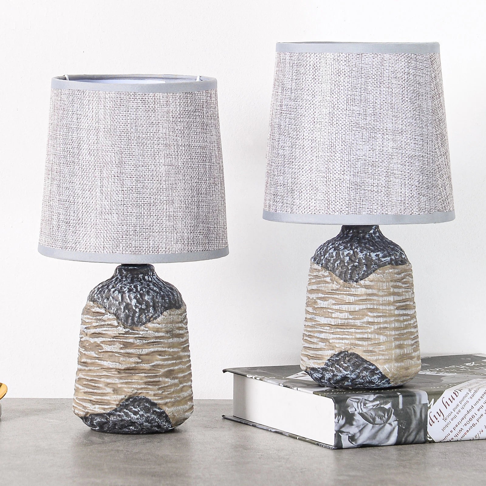 2-Pack BRUBAKER Table or Bedside Lamps - Gray/Dark Gray w Ceramic Base, 10.8" -  BigGreenBear.com Lighting 49.99 USD Big Green Bear