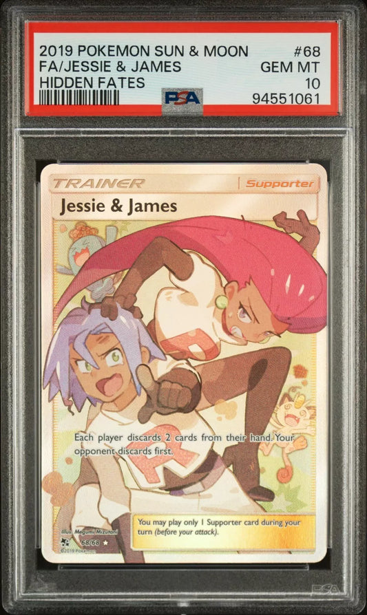 2019 Pokemon PSA 10 GEM MINT Jessie & James Full Art Trainer Hidden Fates 68/68