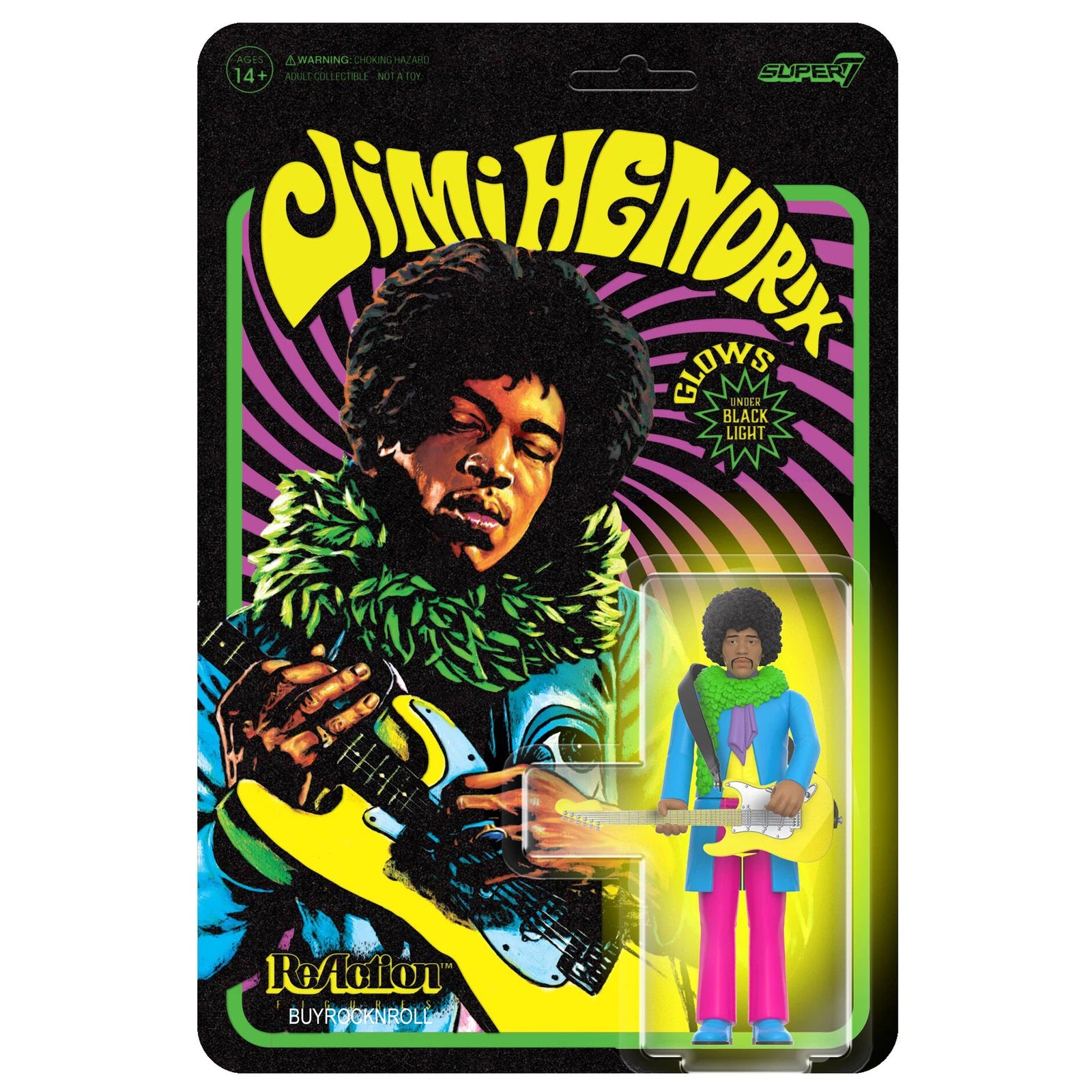 Super7 Jimi Hendrix Blacklight (are You Experienced) - 3.75" -  BigGreenBear.com Action Figure 29.99 USD