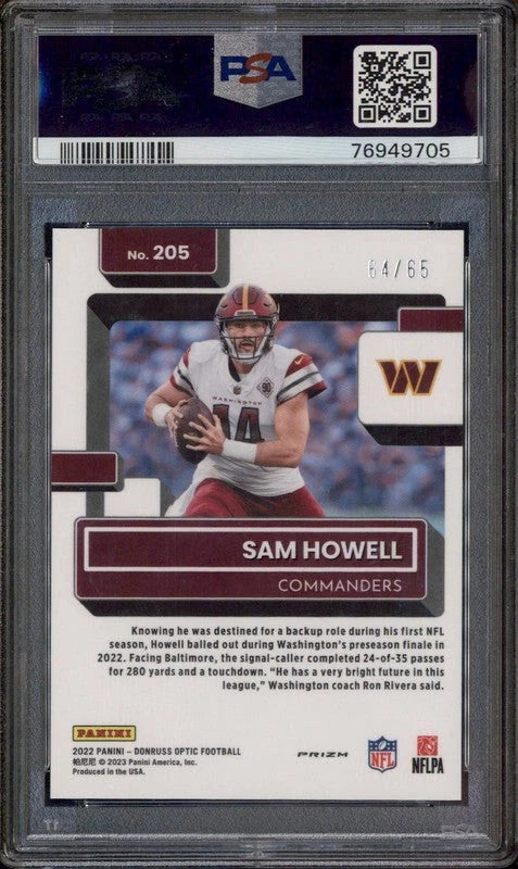 2022 Panini Donruss Optic Electricity #205 Sam Howell RC /65 PSA 9 -  BigGreenBear.com Football card 29.99 USD Big Green Bear