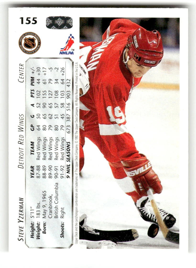 1992-93 Upper Deck #155 Steve Yzerman Detroit Red Wings -  BigGreenBear.com hockey card 2.10 USD Big Green Bear