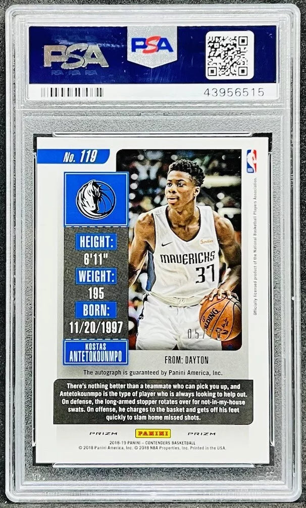 Kostas Antetokounmpo 2018 Contenders Rookie Ticket Auto Premium Gold /10 PSA 10