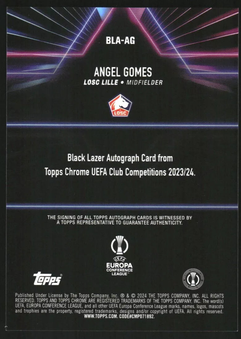2023-24 Topps Chrome UEFA Club Black Lazer Autographs #BLAAG Angel Gomes Auto -  BigGreenBear.com Soccer Cards 7.00 USD Big Green Bear