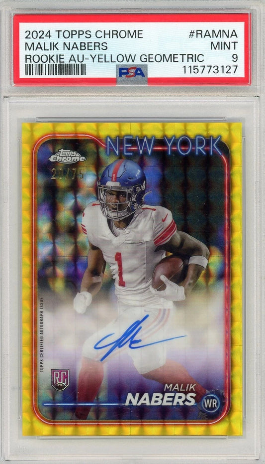 2024 Topps Chrome MALIK NABERS #RA-MNA Rookie Auto Yellow Geometric /75 PSA 9 -  BigGreenBear.com Football card 189.00 USD Big Green Bear