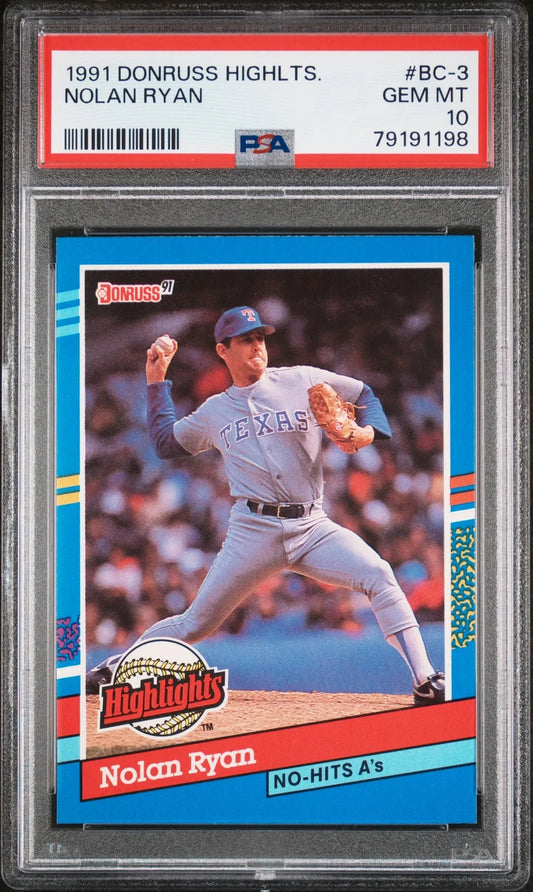 Nolan Ryan 1991 Donruss Highlights Baseball Card #BC-3 Graded PSA 10