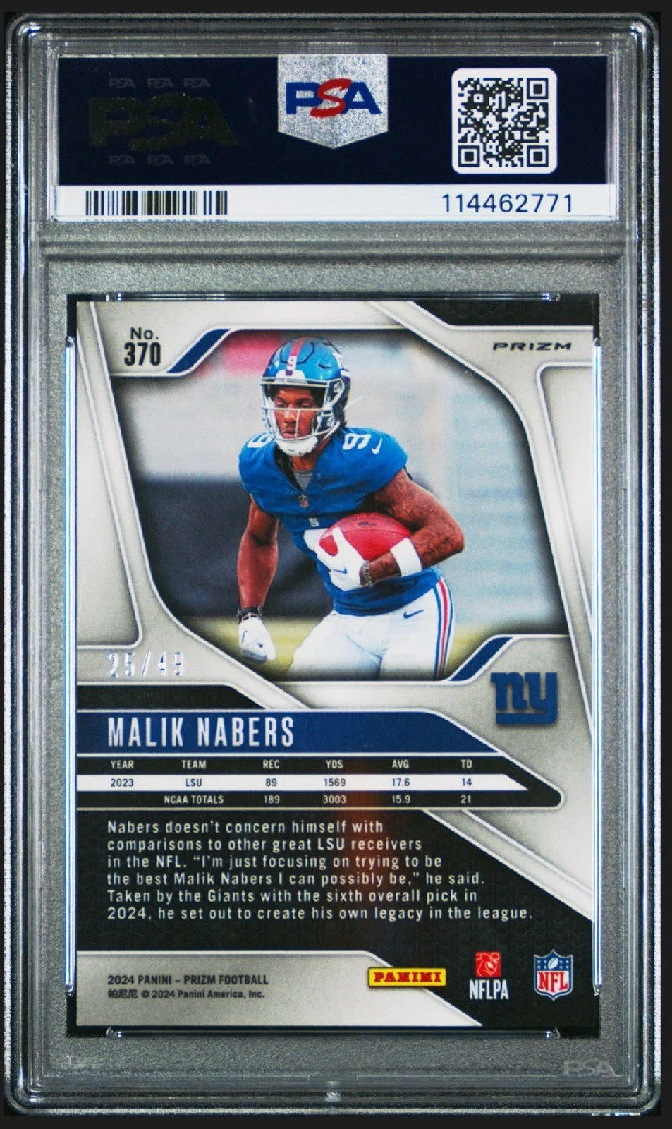 2024 Panini Prizm Malik Nabers Purple Power RC /49 PSA MINT 9 Rookie #370 -  BigGreenBear.com Football card 198.00 USD Big Green Bear
