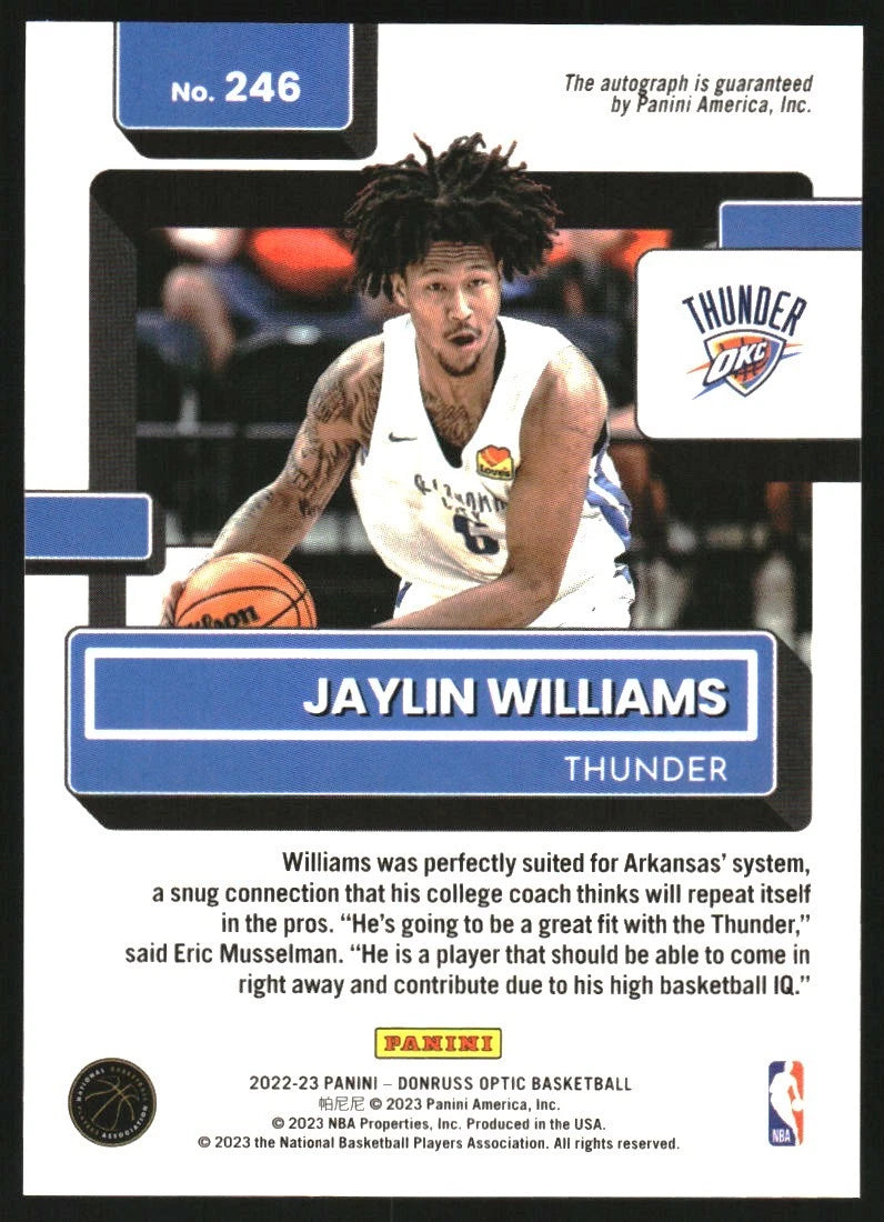 2022-23 Donruss Optic Rated Rookies Signatures #246 Jaylin Williams Auto -  BigGreenBear.com Basketball cards 24.95