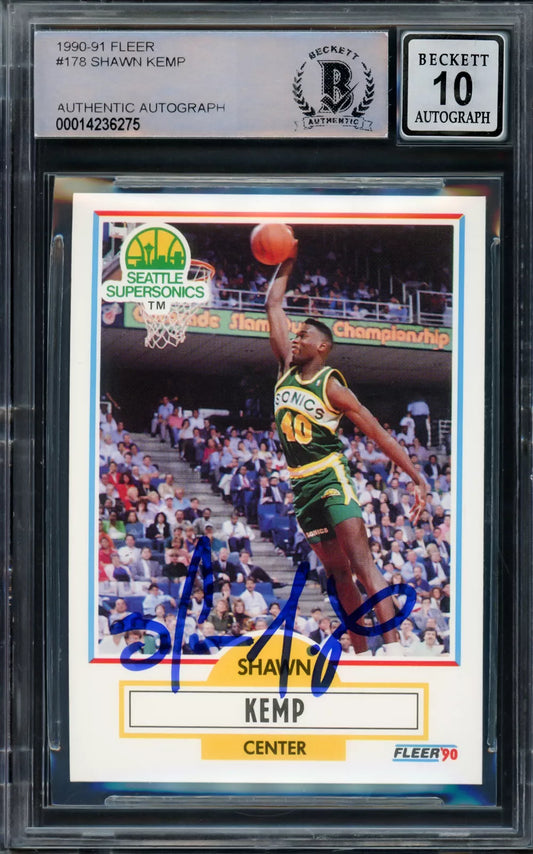 SHAWN KEMP 1990 FLEER RC SEATTLE SUPER SONICS GEM 10 AUTO BECKETT