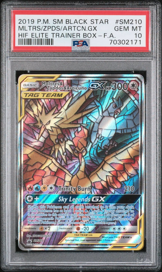 Pokemon Moltres Zapdos Articuno GX PSA 10 Hidden Fates Black Star Promo SM210