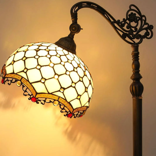 Vintage Style Tiffany Floor Lamp with Adjustable Gooseneck and Stained Glass Shade