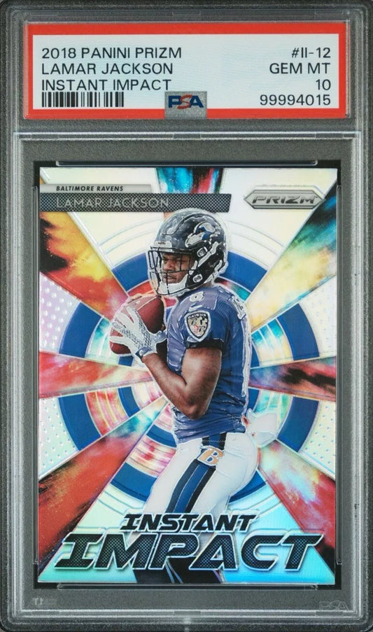 2018 Panini Prizm Instant Impact #II-12 Lamar Jackson Rookie PSA 10