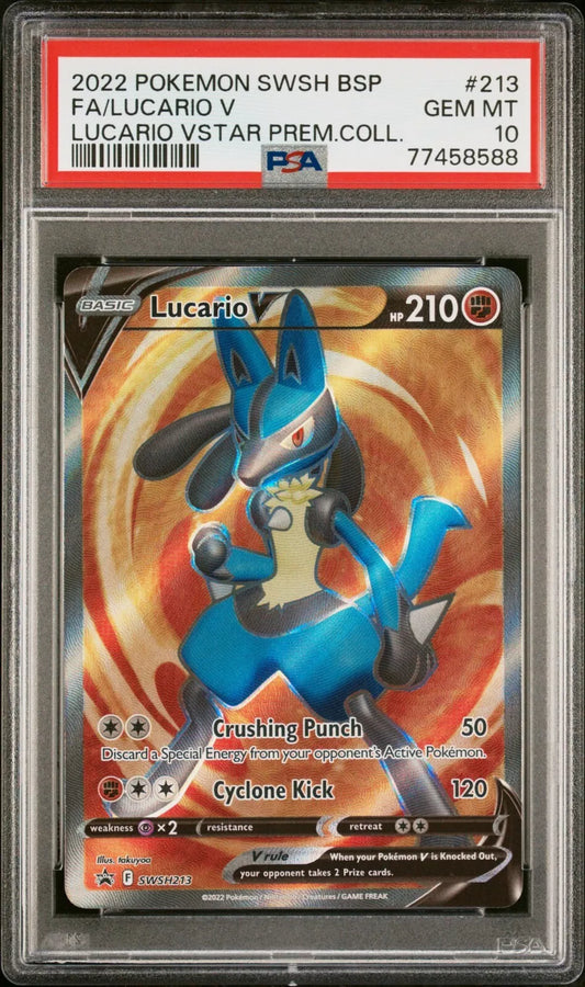 PSA 10 GEM MINT Lucario V Full Art Black Star Promo SWSH213 Pokemon Card TCG