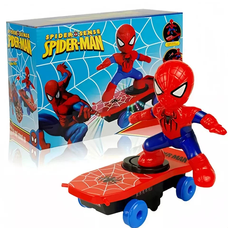 Marvel Spiderman Flip Rotation Skateboard Toy - Electric Music Stunt Car