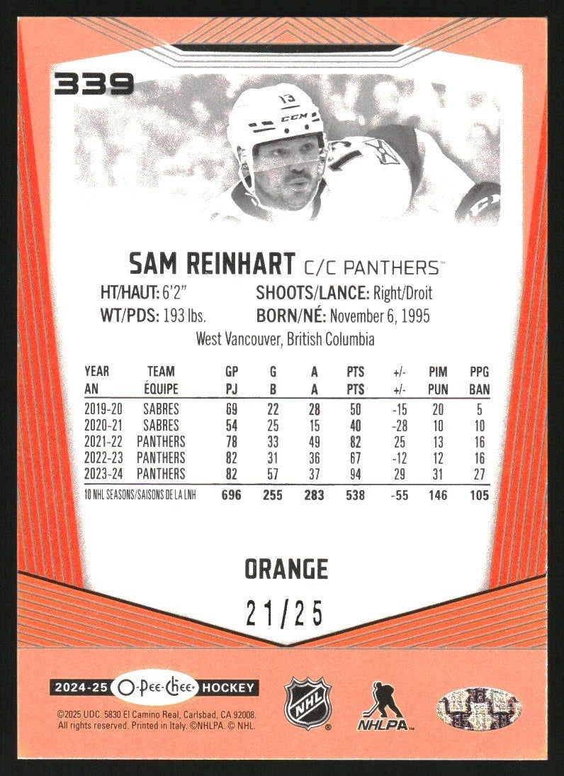 2024-25 O-Pee-Chee Orange #339 Sam Reinhart /25 -  BigGreenBear.com hockey card 12.99 USD Big Green Bear