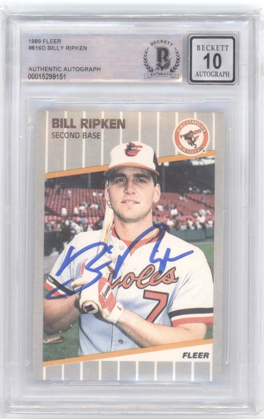 BILLY RIPKEN SIGNED 1989 FLEER FFACE SCRIBBLE ERROR BAS BGS 10 AUTO