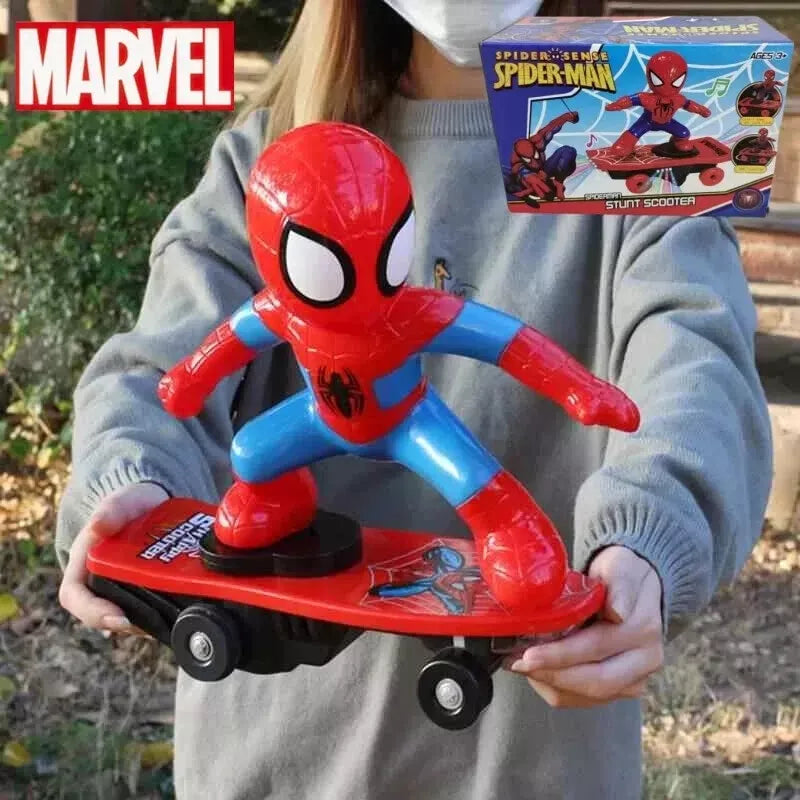 Marvel Spiderman Flip Rotation Skateboard Toy - Electric Music Stunt Car