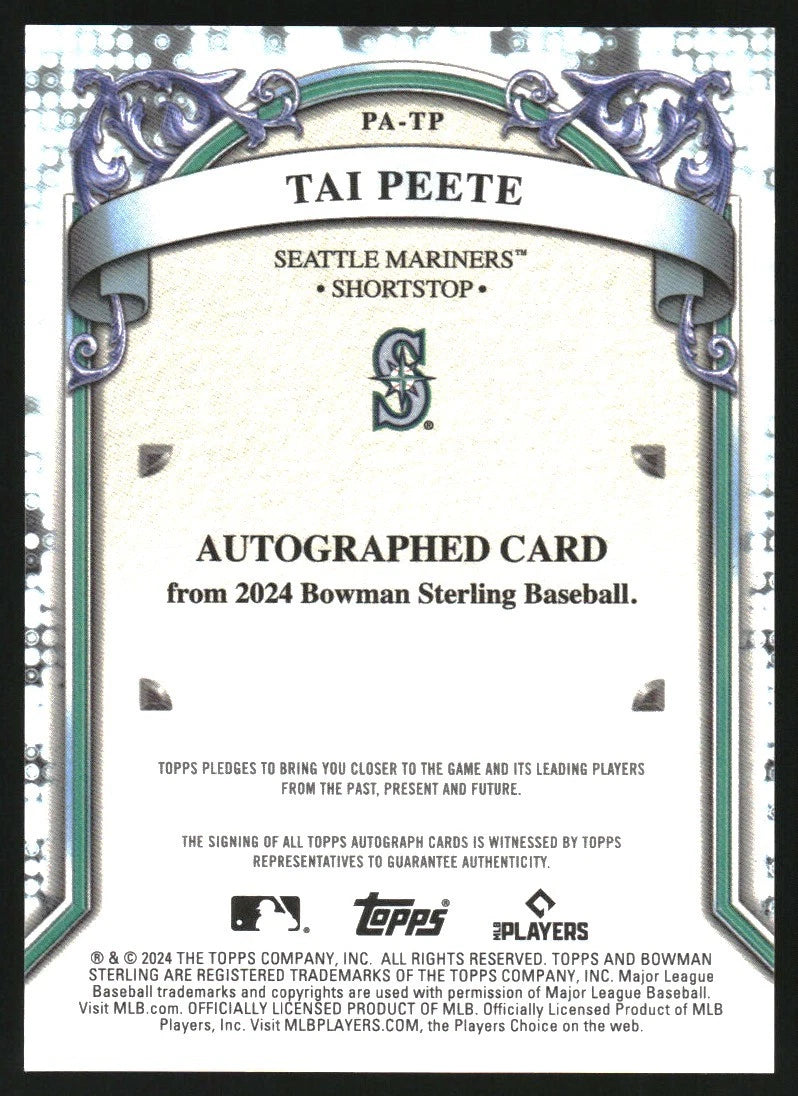 2024 Bowman Sterling Prospect Autographs #PATP Tai Peete Auto -  BigGreenBear.com Baseball cards 6.99