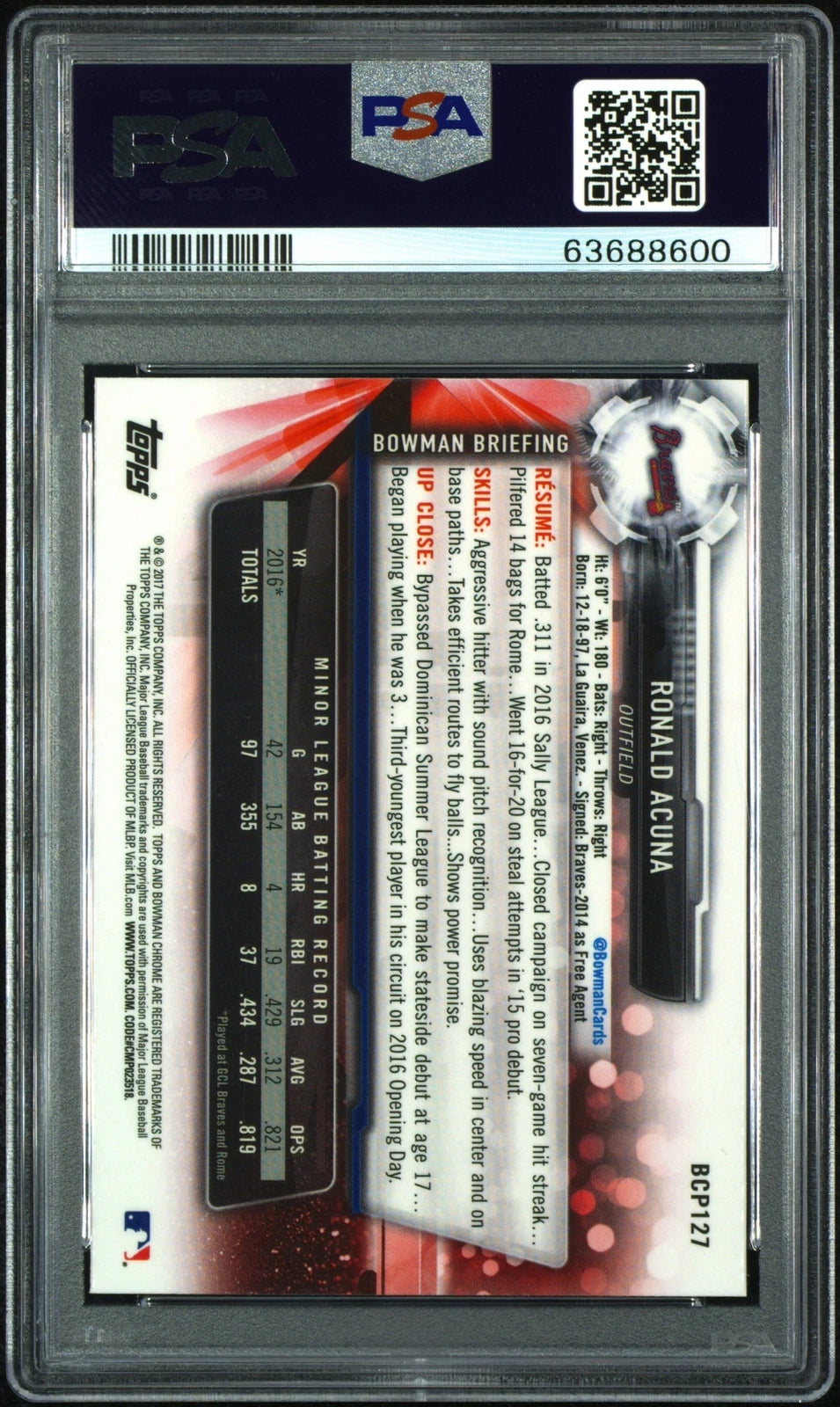 PSA 10 RONALD ACUNA JR. 2017 Bowman Chrome Mega Box Refractor Rookie RC GEM MINT -  BigGreenBear.com Baseball cards 329.00 USD Big Green Bear