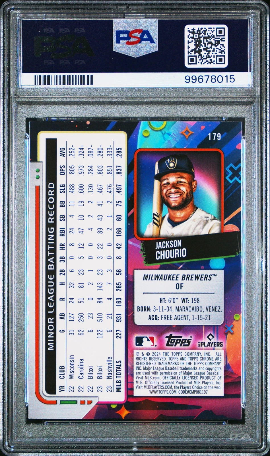 PSA 10 JACKSON CHOURIO 2024 Topps Cosmic Chrome BREWERS Rookie Card RC GEM MINT -  BigGreenBear.com Baseball cards 249.99 USD Big Green Bear
