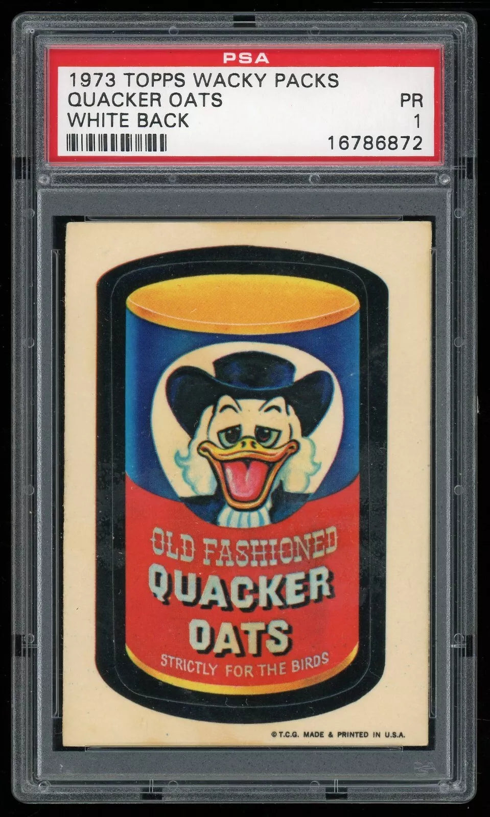 1973 Topps Wacky Packages Sticker Quacker Oats 2nd Edition PSA 1