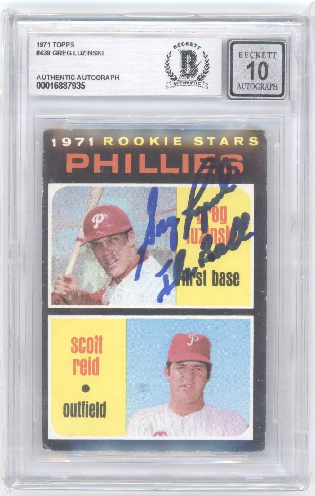 GREG LUZINSKI SIGNED THE BULL 1971 TOPPS ROOKIE 439 BAS BGS 10 AUTO