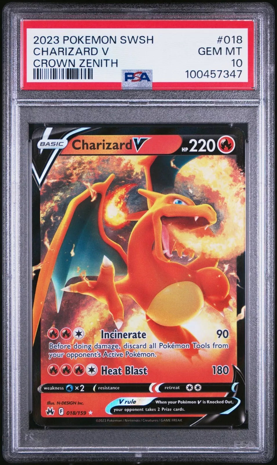 PSA 10 GEM MINT Charizard V 18/159 2023 Pokemon Crown Zenith Card