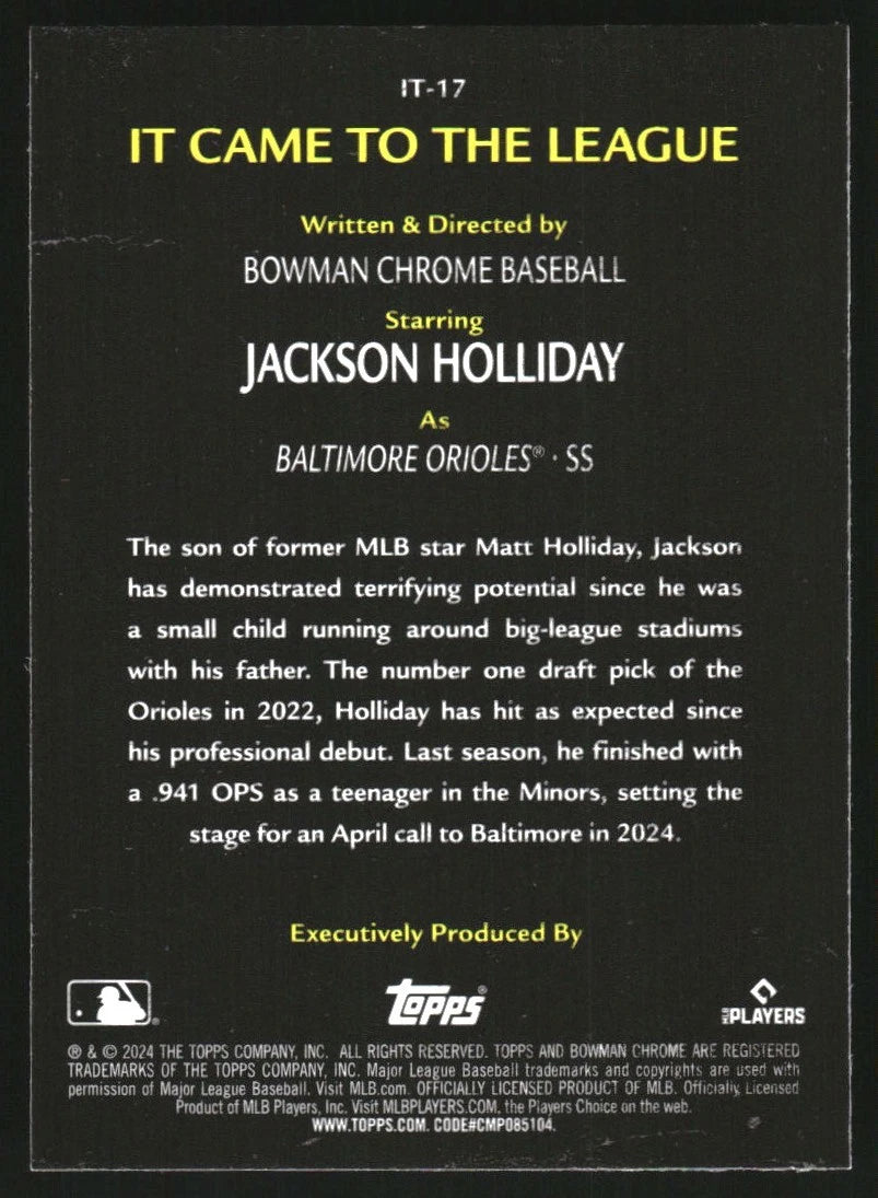 2024 Bowman Chrome It Came to the League #IT17 Jackson Holliday -  BigGreenBear.com Baseball cards 4.99 USD Big Green Bear