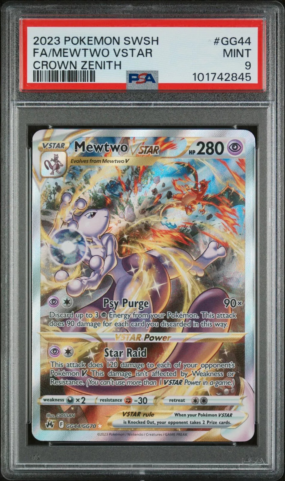 Mewtwo VSTAR GG44/GG70 Crown Zenith: Galarian Gallery Holo - PSA 9 - Pokemon