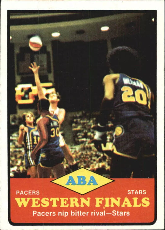 1973-74 Topps #206 ABA Western Finals/Pacers nip bitter/rival & Stars