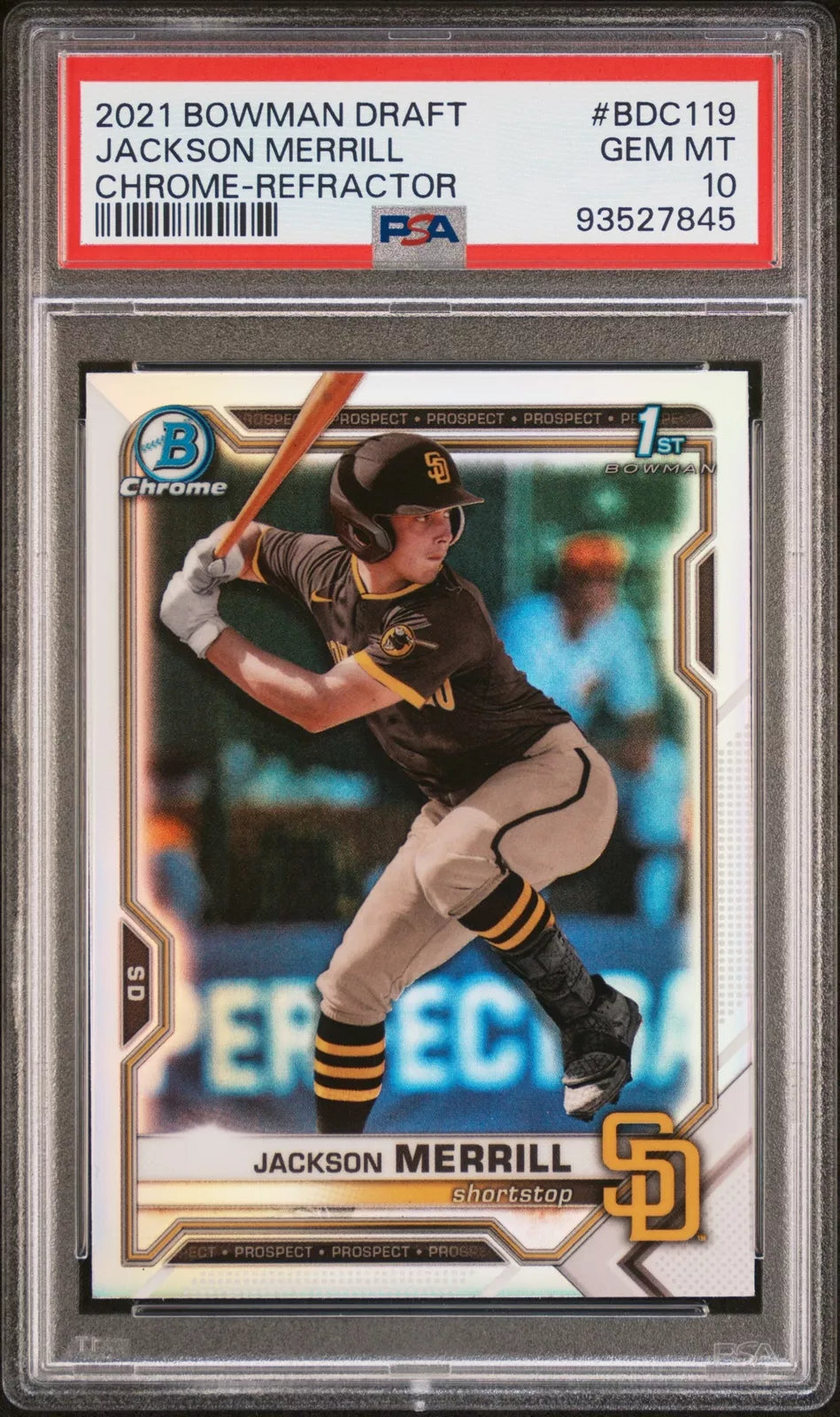 PSA 10 JACKSON MERRILL 1st 2021 Bowman Chrome Draft REFRACTOR Rookie RC