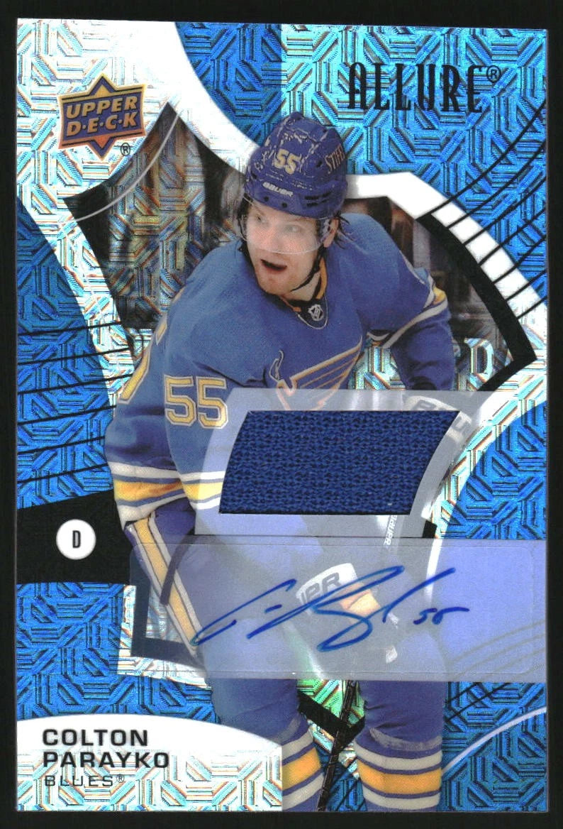 2021-22 Upper Deck Allure Jersey Autographs Blue Line #55 Colton Parayko/25 -  BigGreenBear.com hockey card 29.50 USD Big Green Bear
