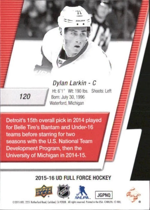 2015-16 Upper Deck Full Force Die Cuts #120 Dylan Larkin -  BigGreenBear.com hockey card 39.99 USD Big Green Bear
