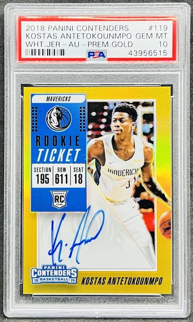 Kostas Antetokounmpo 2018 Contenders Rookie Ticket Auto Premium Gold /10 PSA 10