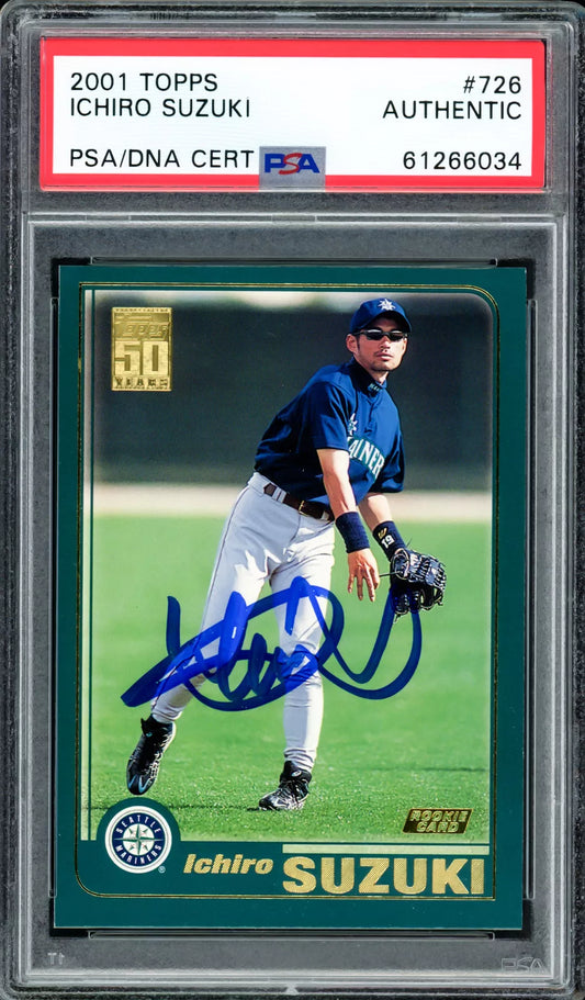 ICHIRO SUZUKI AUTOGRAPHED 2001 TOPPS ROOKIE CARD #726 MARINERS PSA/DNA