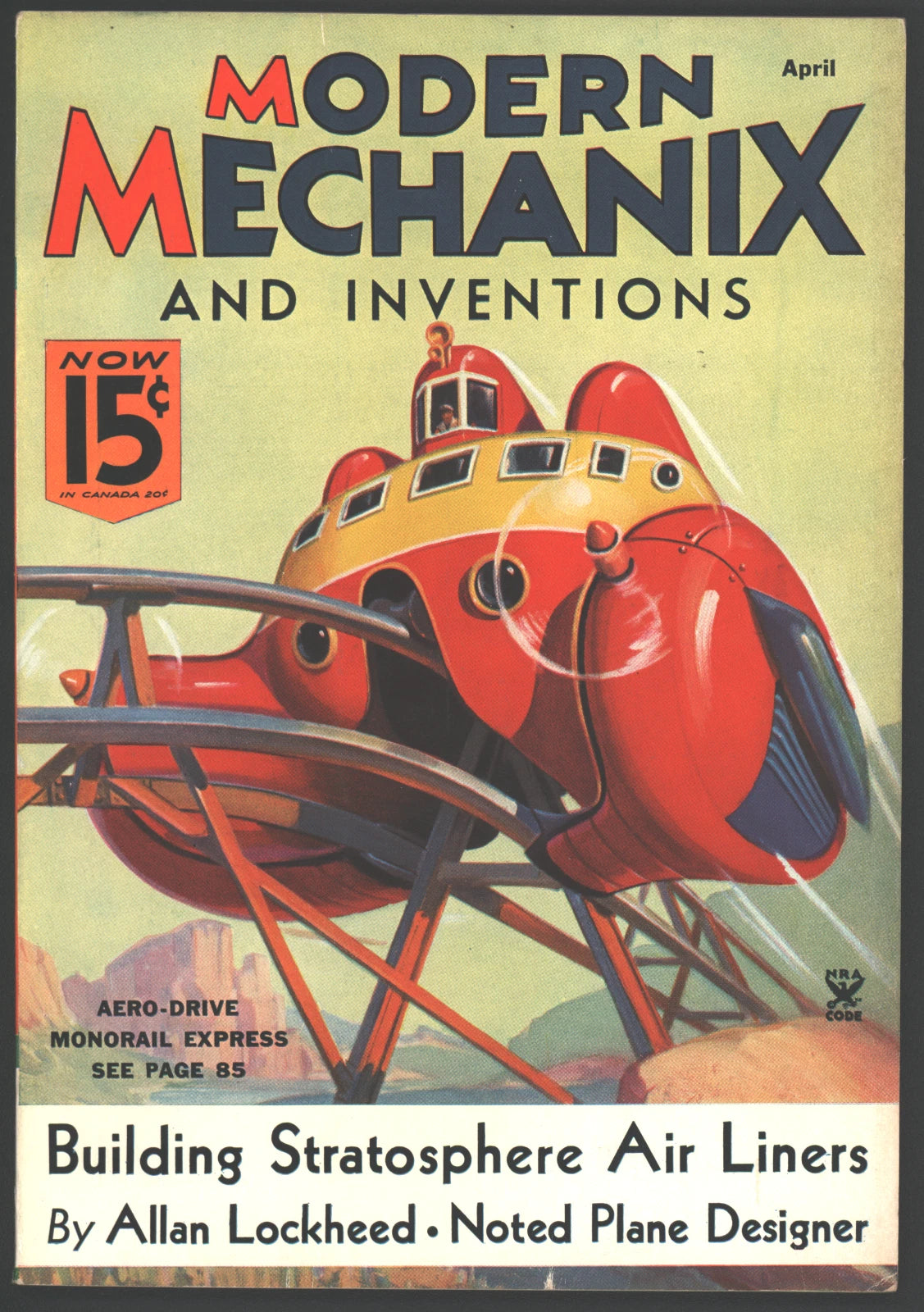 Modern Mechanix Magazine April 1935 Aero-Drive Monorail Express