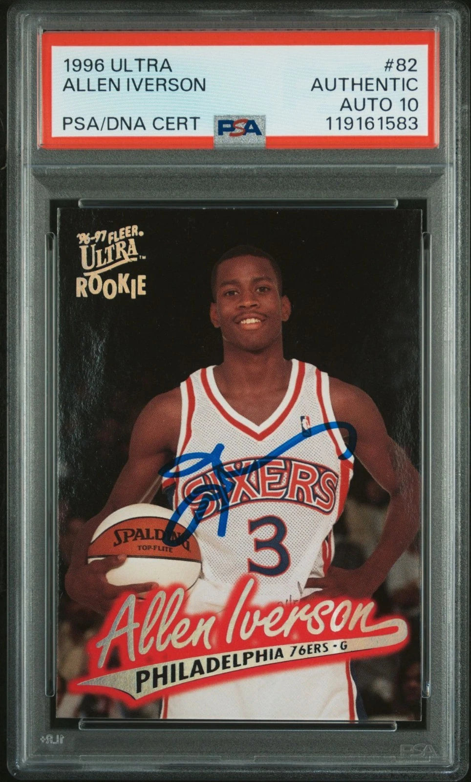 Allen Iverson 1996 Fleer Ultra Signed Basketball Rookie Card #82 Auto PSA 10 583 -  BigGreenBear.com trading cards 320.00 USD Big Green Bear
