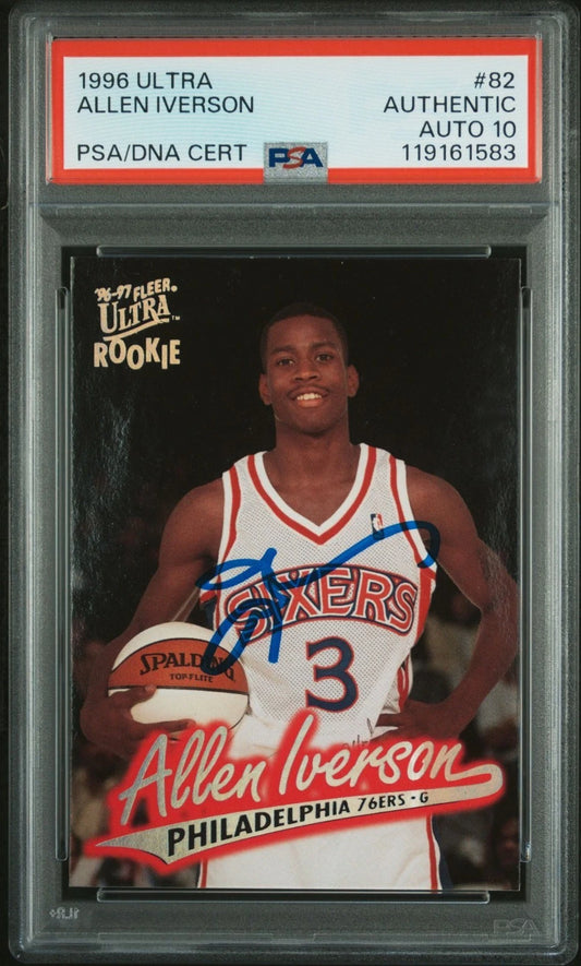 Allen Iverson 1996 Fleer Ultra Signed Basketball Rookie Card #82 Auto PSA 10 583 -  BigGreenBear.com trading cards 320.00 USD Big Green Bear