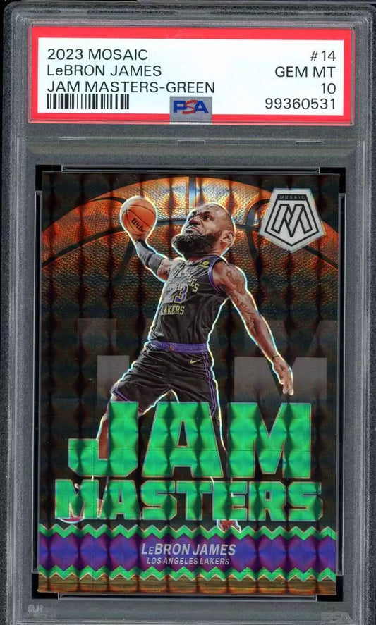 LeBron James Card 2023-24 Mosaic Jam Masters Green #14 PSA 10