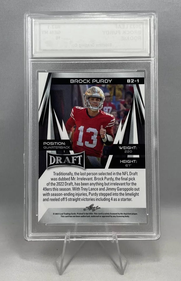 Brock Purdy Rookie Graded 10 Gem Mint 2023 Leaf #B2-1 49ers RC Draft