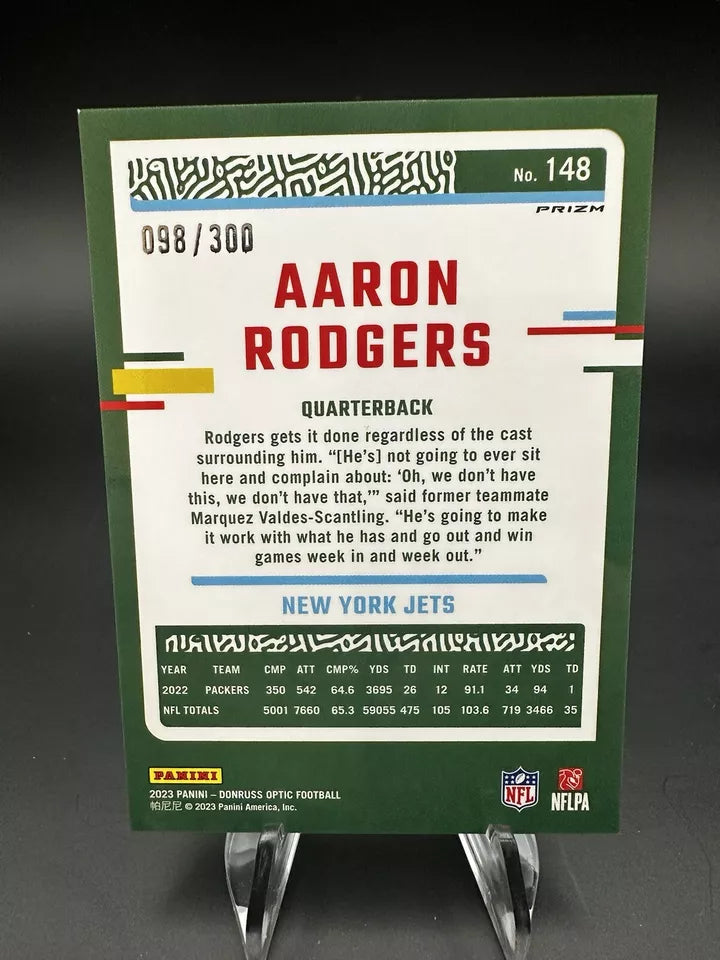 Aaron Rodgers 2023 Panini Donruss Optic Premium Wave Prizm /300 Jets #148