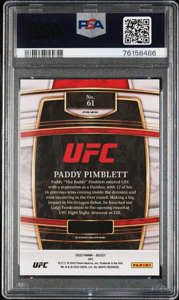 2022 Panini Select UFC Paddy Pimblett #61 Rookie RC UFC MMA Card PSA 10