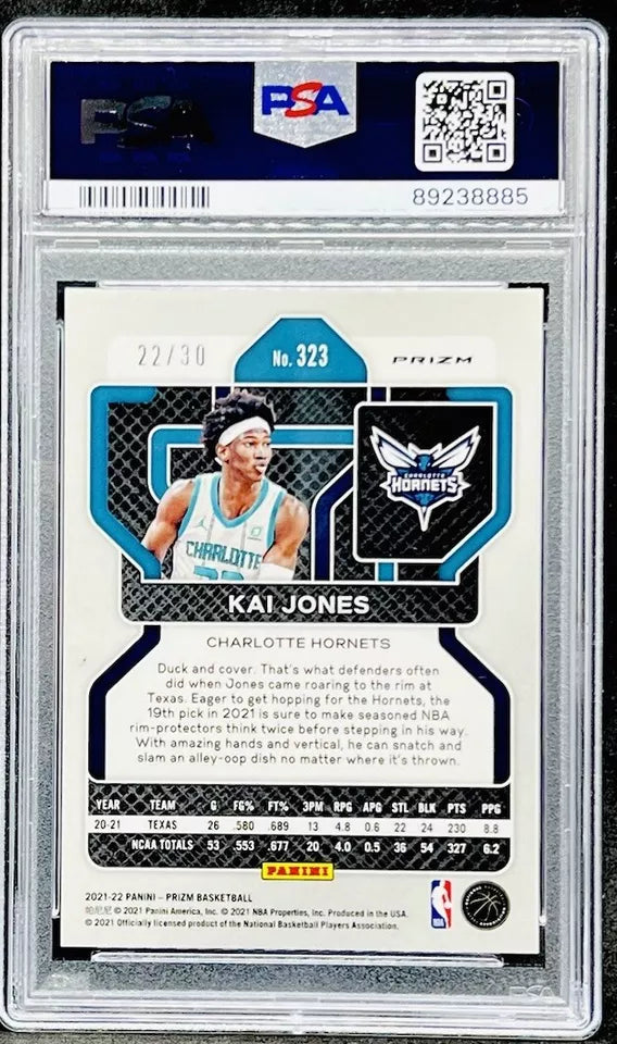 Kai Jones 2021-22 Panini Prizm Blue Shimmer /30 Rookie RC PSA 9