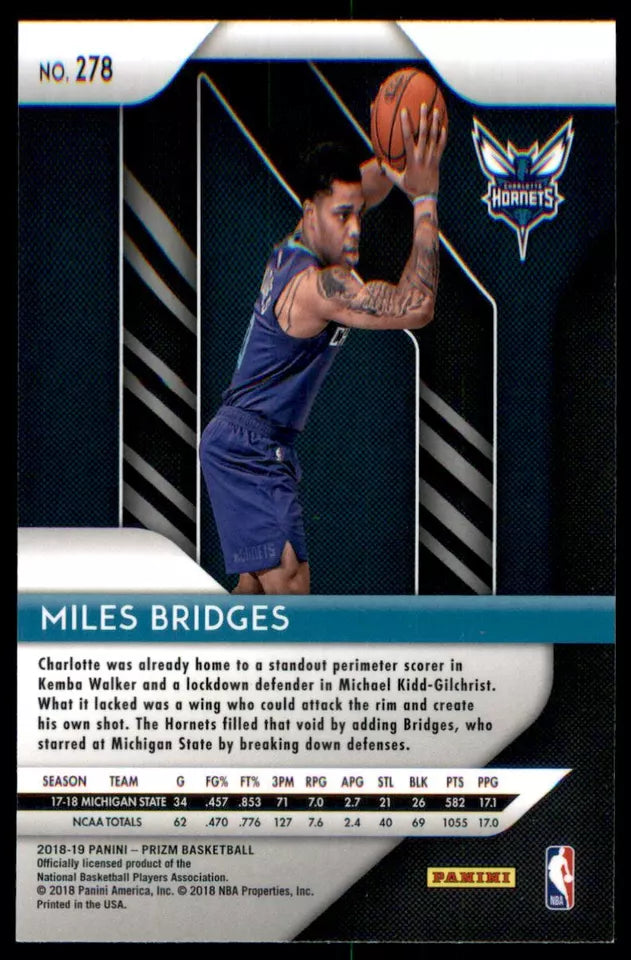 2018-19 Panini PRIZM Basketball MILES BRIDGES Rookie Card - Charlotte Hornets