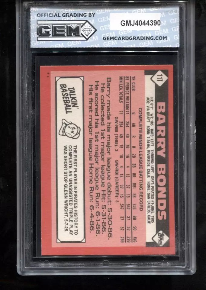 Barry Bonds RC 1986 Topps Traded #11T Rookie GEM MINT 10