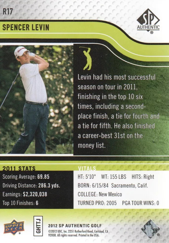 2012 SP Authentic Rookie Extended Golf Card #R17 Spencer Levin