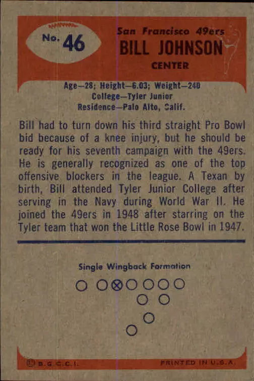 1955 Bowman Football Card #46 Bill Johnson C