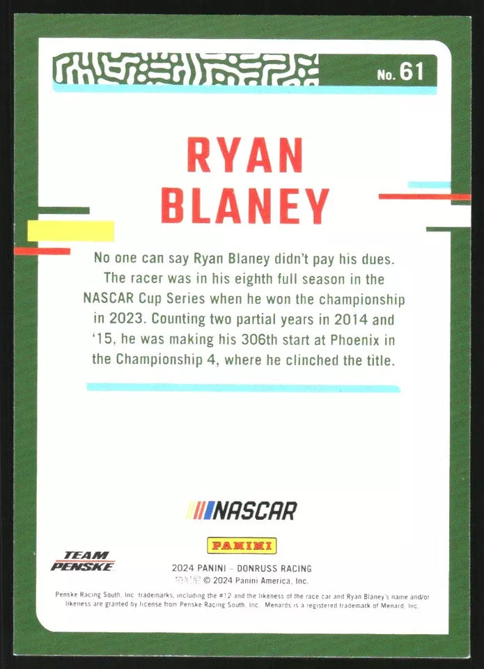 2024 Donruss Blue #61 Ryan Blaney /199